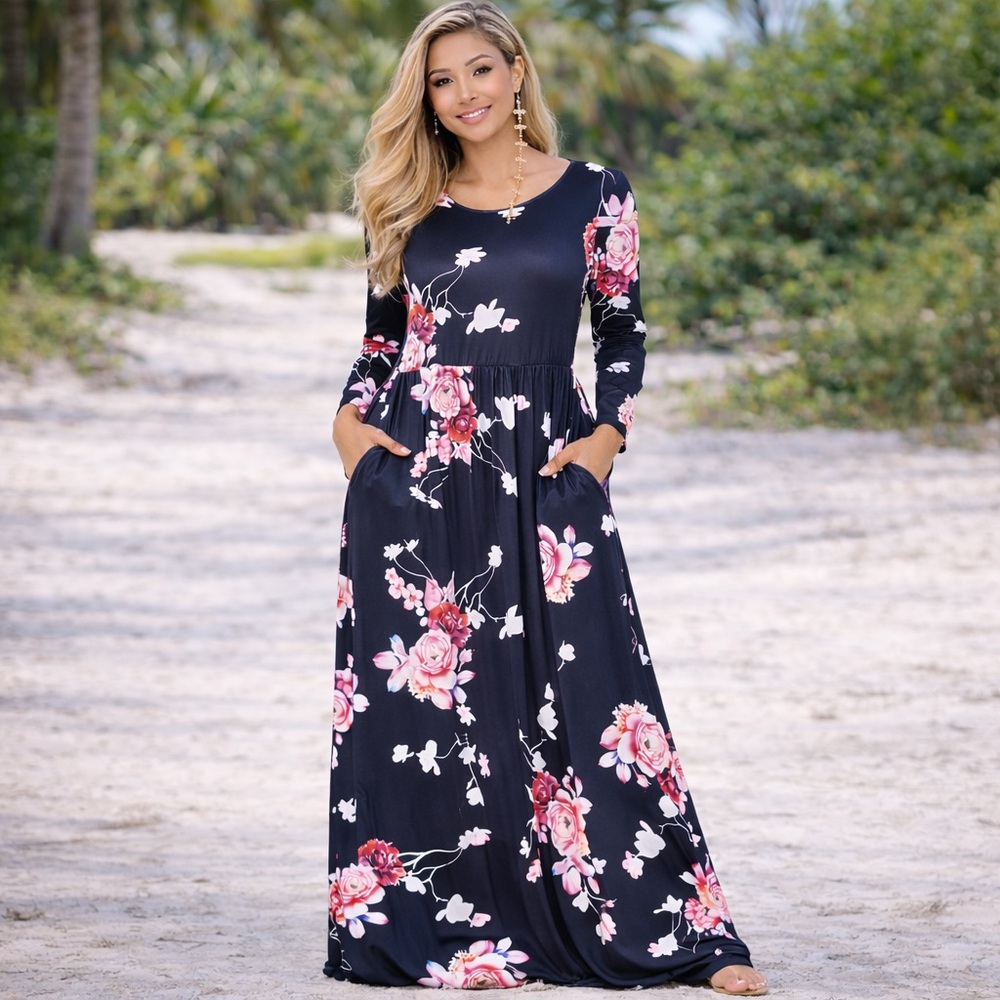 Maxi Dress Black & Pink Floral Size M, XL NWT